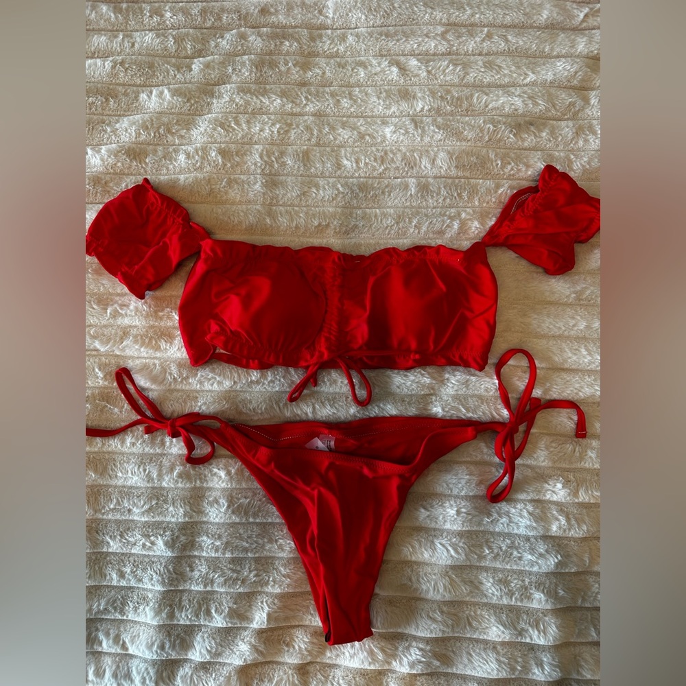 SHEIN New In Bag Off the Shoulder Red Bikini Set